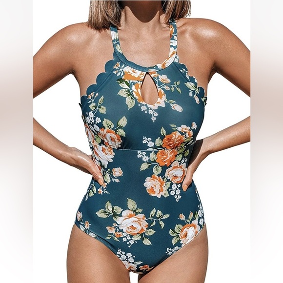 Cupshe Teal Floral Scalloped One Piece
Swimsuit Size M Beach Pool Vacation - Picture 3 of 14